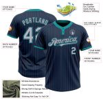 Custom Name and Number Unisex Softball Jersey in Navy Teal Pinstripe Gray - Two-Button Design Personalized Navy Teal Pinstripe