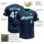 Custom Navy Teal Two-Button Softball Jersey for Teams - Personalized Name & Number - Unisex Design Personalized Navy Teal