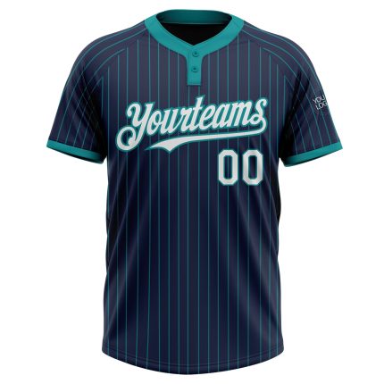 Custom Navy Teal Two-Button Softball Jersey for Teams - Personalized Name & Number - Unisex Design Personalized Navy Teal