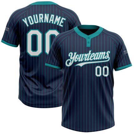 Custom Navy Teal Two-Button Softball Jersey for Teams - Personalized Name & Number - Unisex Design Personalized Navy Teal