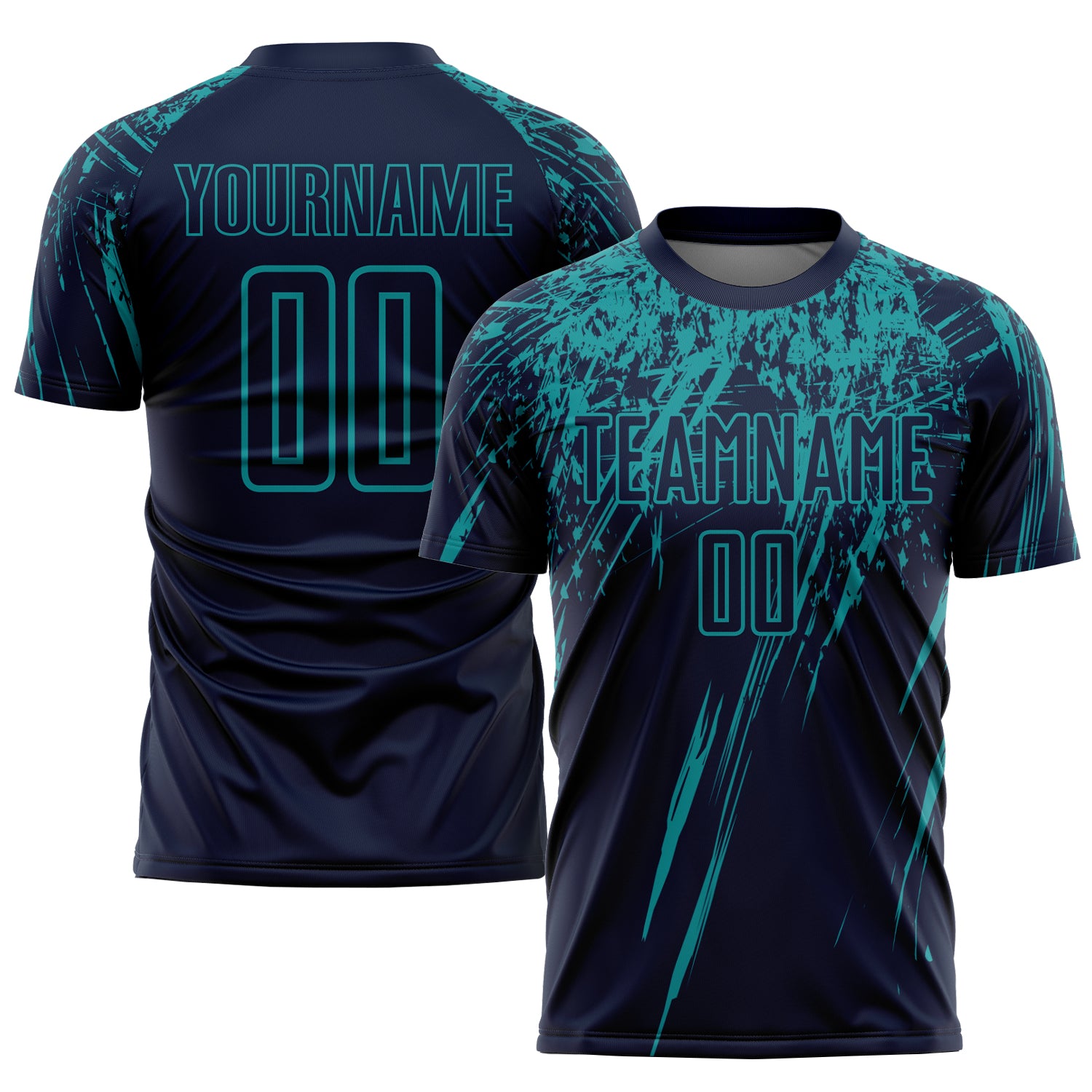 Custom Name and Number Soccer Uniform Jersey - Personalized Navy Teal Sublimation Team Gear Personalized Navy Teal Sublimation