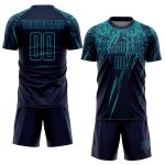 Custom Name and Number Soccer Uniform Jersey - Personalized Navy Teal Sublimation Team Gear Personalized Navy Teal Sublimation