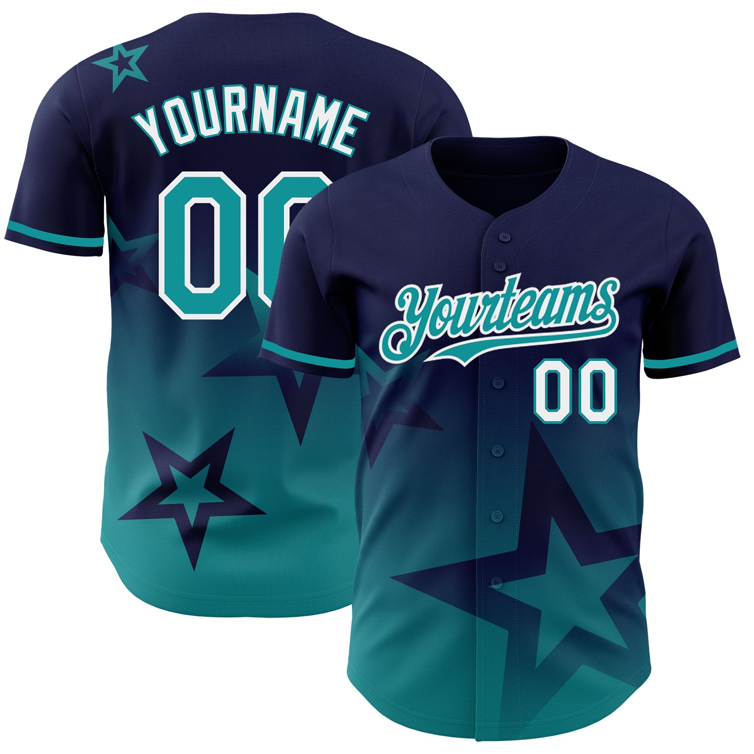 Custom Name Number Baseball Jersey with Personalized Navy Teal White 3D Pattern Gradient Twinkle Star Design Personalized