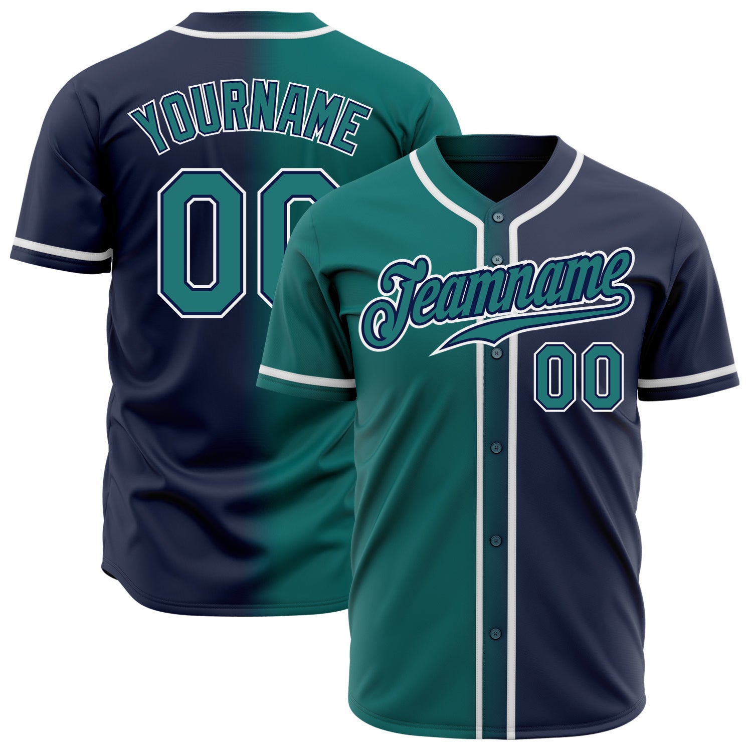 Custom Team Baseball Jersey with Name and Number - Personalized Navy Teal-White Gradient Authentic Design Personalized Navy