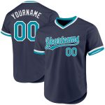 Custom Name and Number Baseball Jersey - Personalized Authentic Navy Teal White Throwback Design Personalized Navy Teal-White