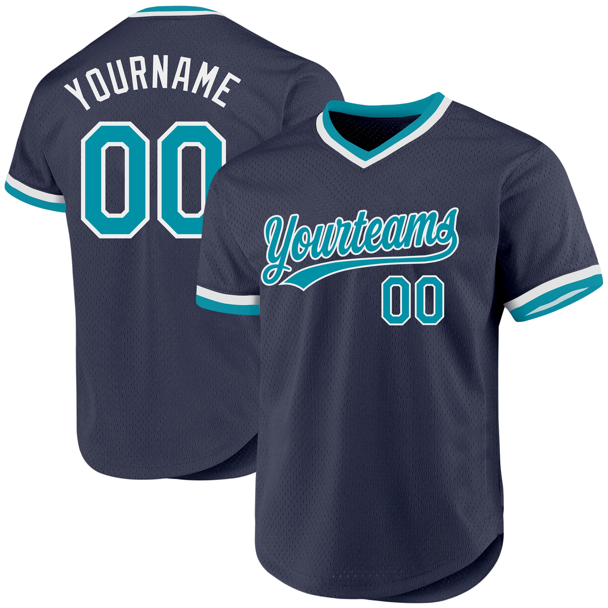 Custom Name and Number Baseball Jersey - Personalized Authentic Navy Teal White Throwback Design Personalized Navy Teal-White
