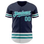 Custom Name and Number Personalized Baseball Jersey in Navy Teal-White Line Authentic Design Personalized Navy Teal-White