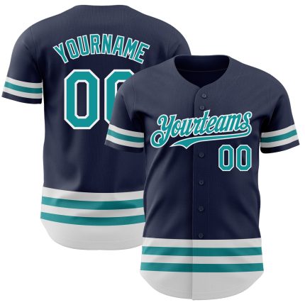Custom Name and Number Personalized Baseball Jersey in Navy Teal-White Line Authentic Design Personalized Navy Teal-White