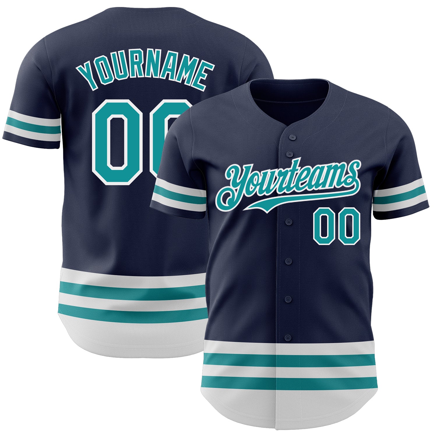 Custom Name and Number Personalized Baseball Jersey in Navy Teal-White Line Authentic Design Personalized Navy Teal-White