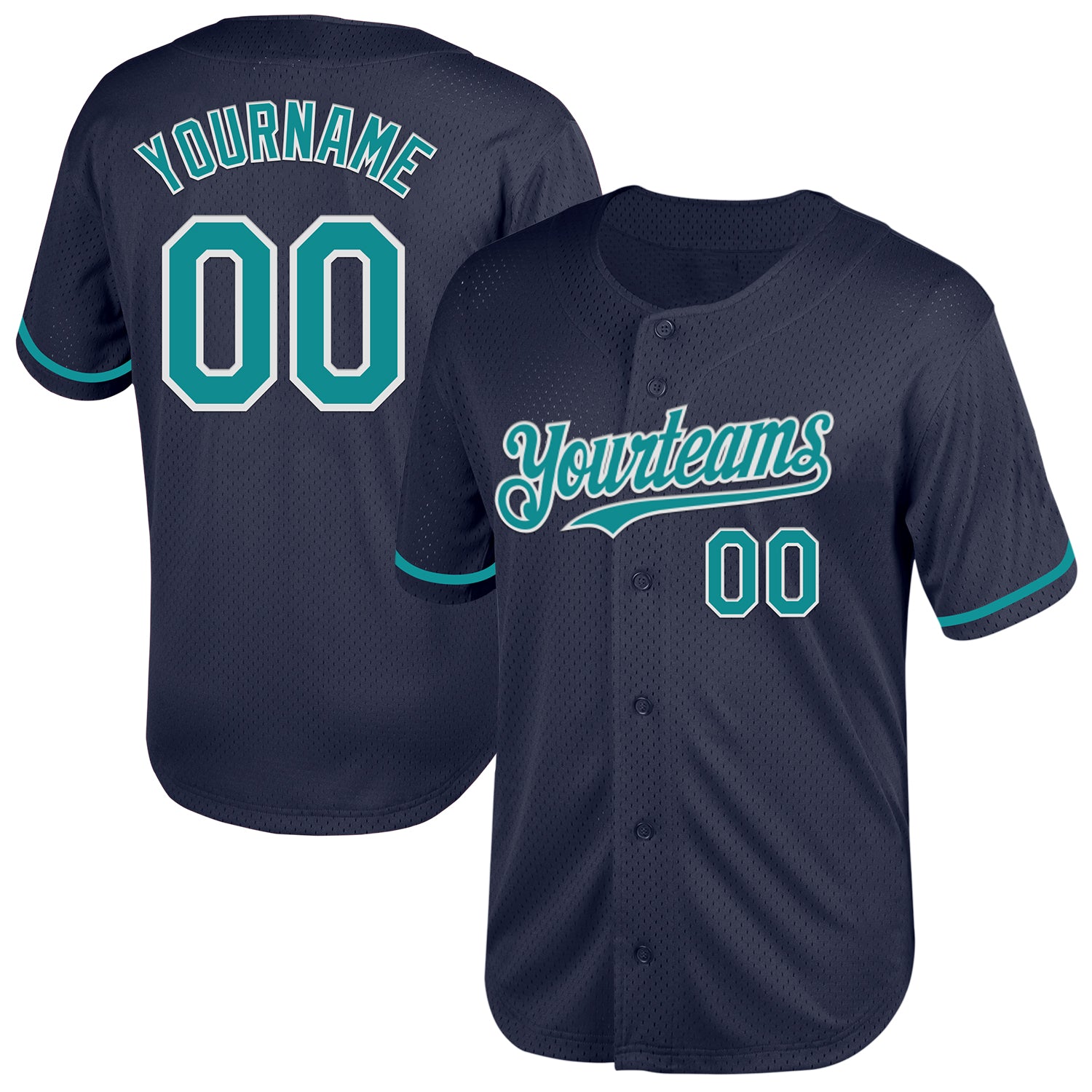 Custom Name and Number Authentic Throwback Baseball Jersey in Navy Teal-White Mesh Personalized Navy Teal-White Mesh Authentic