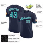 Custom Team Performance T-Shirt with Name and Number in Navy Teal-White Personalized Navy Teal-White Performance T-Shirt