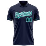 Custom Performance Golf Polo Shirt with Name and Number - Navy Teal and White Personalized Navy Teal-White Performance Vapor