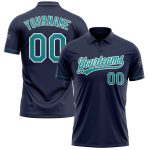 Custom Performance Golf Polo Shirt with Name and Number - Navy Teal and White Personalized Navy Teal-White Performance Vapor