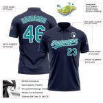 Custom Performance Golf Polo Shirt with Name and Number - Navy Teal and White Personalized Navy Teal-White Performance Vapor