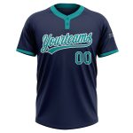 Custom Name & Number Unisex Softball Jersey - Personalized Navy Teal-White Two-Button Design Personalized Navy Teal-White
