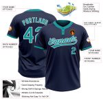 Custom Name & Number Unisex Softball Jersey - Personalized Navy Teal-White Two-Button Design Personalized Navy Teal-White