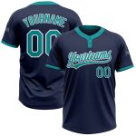 Custom Name & Number Unisex Softball Jersey - Personalized Navy Teal-White Two-Button Design Personalized Navy Teal-White