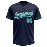 Custom Softball Jersey Unisex - Navy Teal White Two-Button Design Personalized Navy Teal-White Two-Button Unisex Softball