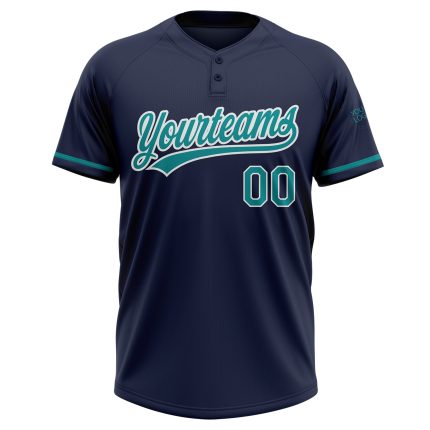 Custom Softball Jersey Unisex - Navy Teal White Two-Button Design Personalized Navy Teal-White Two-Button Unisex Softball
