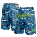 Custom Name Number Basketball Shorts Hawaii Palm Trees Navy Teal Yellow 3D Pattern Authentic Team Gear Personalized Navy
