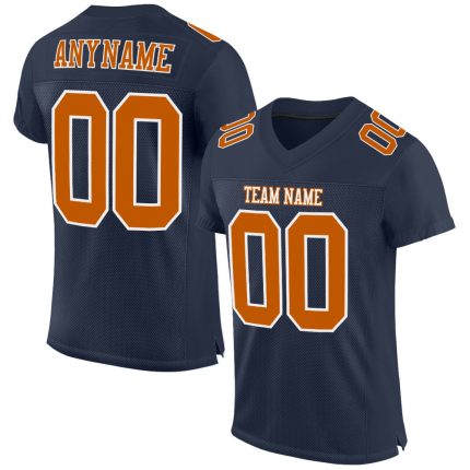 Custom Name and Number Personalized Texas Orange and White Football Jersey, Navy Mesh Authentic Team Gear Personalized Navy