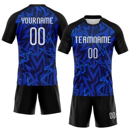 Custom Name and Number Volleyball Uniform Jersey - Personalized Navy Thunder Blue-Black Lightning Sublimation Design Personalized