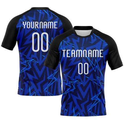Custom Name and Number Volleyball Uniform Jersey - Personalized Navy Thunder Blue-Black Lightning Sublimation Design Personalized