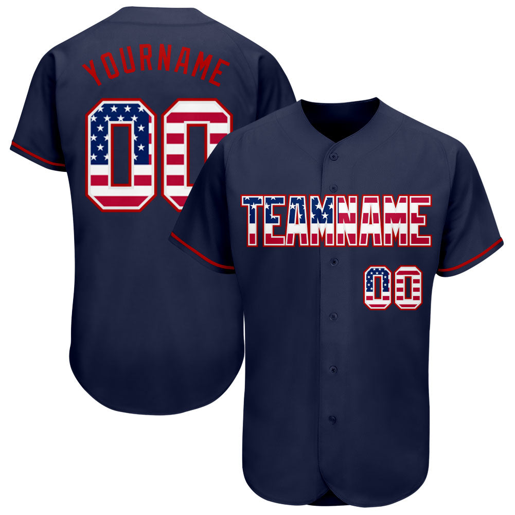 Custom Name and Number Baseball Jersey - Personalized Navy USA Flag Red Design Personalized Navy USA Flag-Red Authentic Baseball