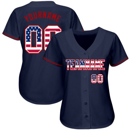 Custom Name and Number Baseball Jersey - Personalized Navy USA Flag Red Design Personalized Navy USA Flag-Red Authentic Baseball