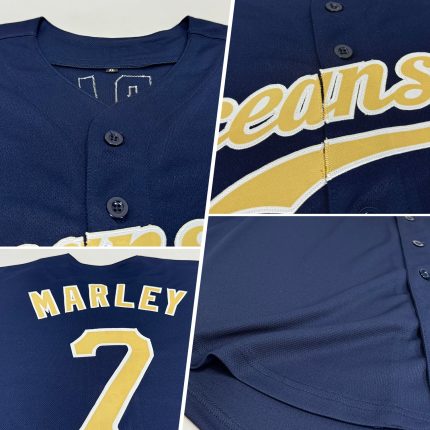 Customizable Authentic Baseball Jersey - Navy Gold-White with Team Name & Number Personalized Navy Vegas Gold-White Authentic
