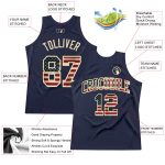 Custom Vintage USA Flag Basketball Jersey - Personalized Navy Cream Throwback with Name & Number Personalized Navy Vintage