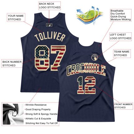 Custom Vintage USA Flag Basketball Jersey - Personalized Navy Cream Throwback with Name & Number Personalized Navy Vintage