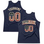 Custom Vintage USA Flag Basketball Jersey - Personalized Navy Cream Throwback with Name & Number Personalized Navy Vintage