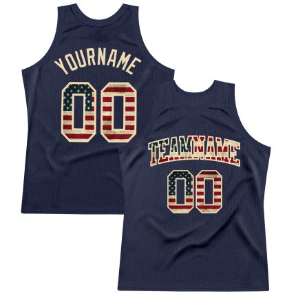 Custom Vintage USA Flag Basketball Jersey - Personalized Navy Cream Throwback with Name & Number Personalized Navy Vintage