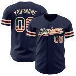 Personalized Vintage USA Flag Baseball Jersey - Custom Name & Number, Navy Cream Crimson Team Apparel Personalized Navy Vintage
