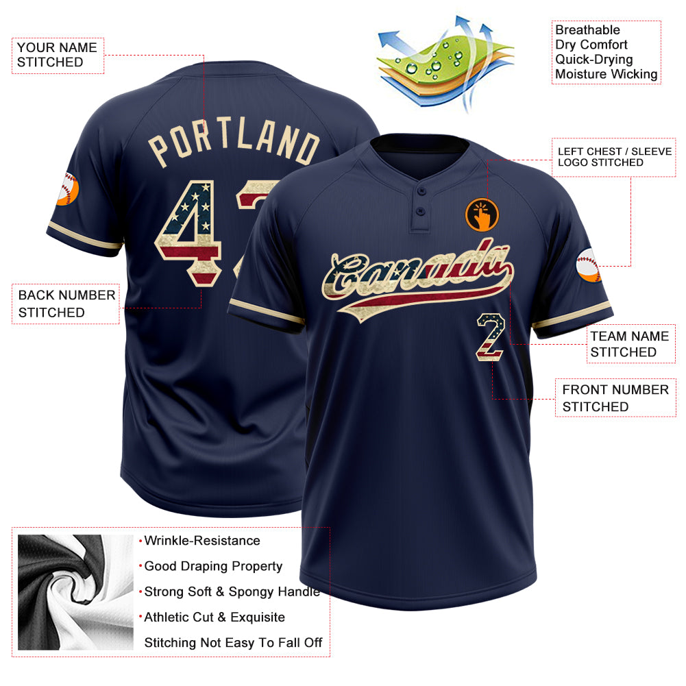 Personalized Navy Vintage USA Flag-City Cream Two-Button Unisex Softball Jersey Team Custom Name and Number Custom Name and Number Vintage USA Flag Softball Jersey - Personalized Navy Cream Unisex Two-Button Team Jersey Personalized - Image 3