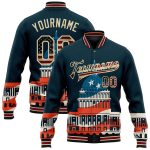 Custom Name and Number Vintage USA Flag Bomber Jacket - 3D Pattern Design of United States Congress Building, Varsity Style Full-Snap