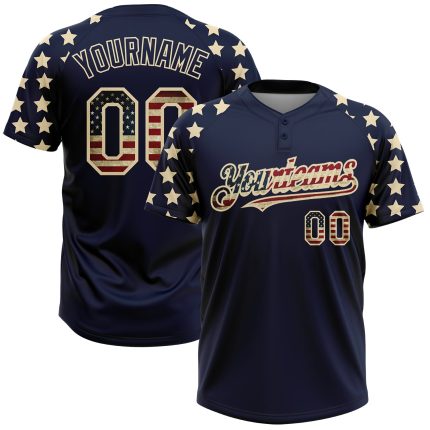 Personalized 3D American Flag Jersey with Custom Name and Number, Vintage USA Flag & Cream Unisex Softball Team Gear Personalized