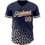 Custom Name & Number Vintage USA Flag Baseball Jersey - Navy Leopard Print 3D Pattern Design Fashion Authentic Personalized