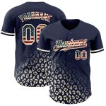 Custom Name & Number Vintage USA Flag Baseball Jersey - Navy Leopard Print 3D Pattern Design Fashion Authentic Personalized