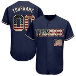 Personalized Navy Vintage USA Flag Baseball Jersey - Cream Authentic Design Personalized Navy Vintage USA Flag-Cream Authentic