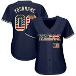 Personalized Navy Vintage USA Flag Baseball Jersey - Cream Authentic Design Personalized Navy Vintage USA Flag-Cream Authentic