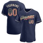 Custom Navy Vintage USA Flag Baseball Jersey - Personalized Cream Team Name & Number Personalized Navy Vintage USA Flag-Cream