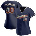Custom Navy Vintage USA Flag Baseball Jersey - Personalized Cream Team Name & Number Personalized Navy Vintage USA Flag-Cream