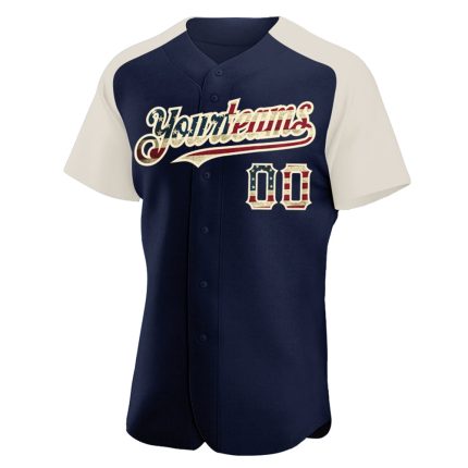 Custom Name Number Vintage USA Flag Baseball Jersey Raglan Sleeves Navy Cream Authentic Personalized Navy Vintage USA Flag-Cream