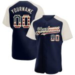 Custom Name Number Vintage USA Flag Baseball Jersey Raglan Sleeves Navy Cream Authentic Personalized Navy Vintage USA Flag-Cream