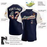 Custom Name Number Vintage USA Flag Baseball Jersey Raglan Sleeves Navy Cream Authentic Personalized Navy Vintage USA Flag-Cream