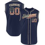 Custom Name & Number Vintage USA Flag Baseball Jersey - Cream Sleeveless Navy Team Design Personalized Navy Vintage USA Flag-Cream