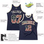 Personalized Vintage USA Flag Basketball Jersey - Navy Cream Authentic Throwback Personalized Navy Vintage USA Flag-Cream