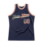 Custom Vintage USA Flag Basketball Jersey Personalized Name Number - Navy Cream Authentic Throwback Team Apparel Personalized